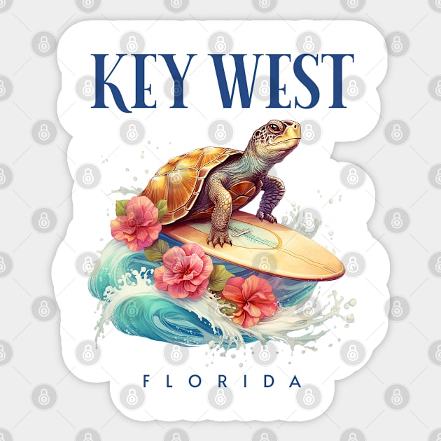 Key West Florida Smiling Surfing Turtle Souvenir Sticker by grendelfly73